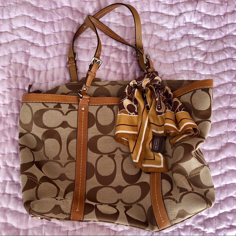 Coach Tote Bag with Silk Scarf Accessory